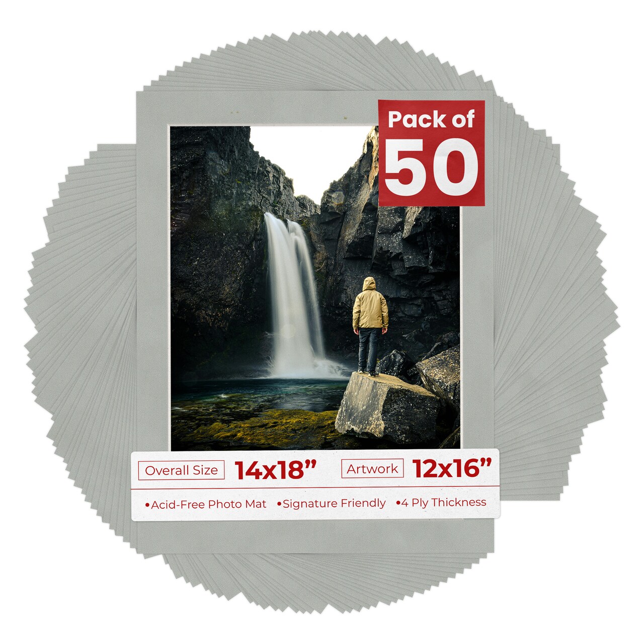 Light Grey Suede Mat Board for 14x18 Frames - Fits 12x16 Photos